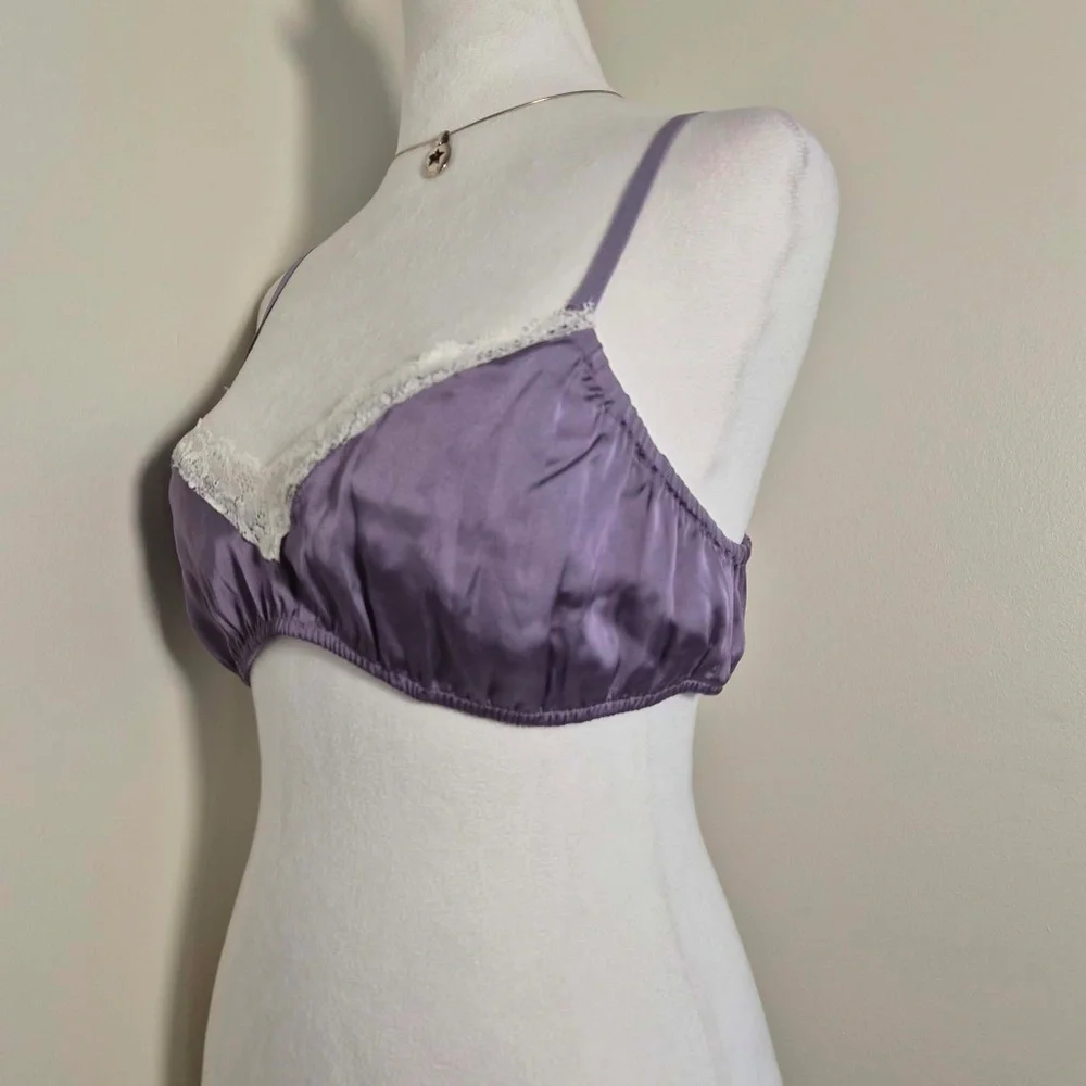 Free People NWOT She Silky Bralette Elderberry Purple Lace Satin Smocked Bra L - Picture 5 of 10